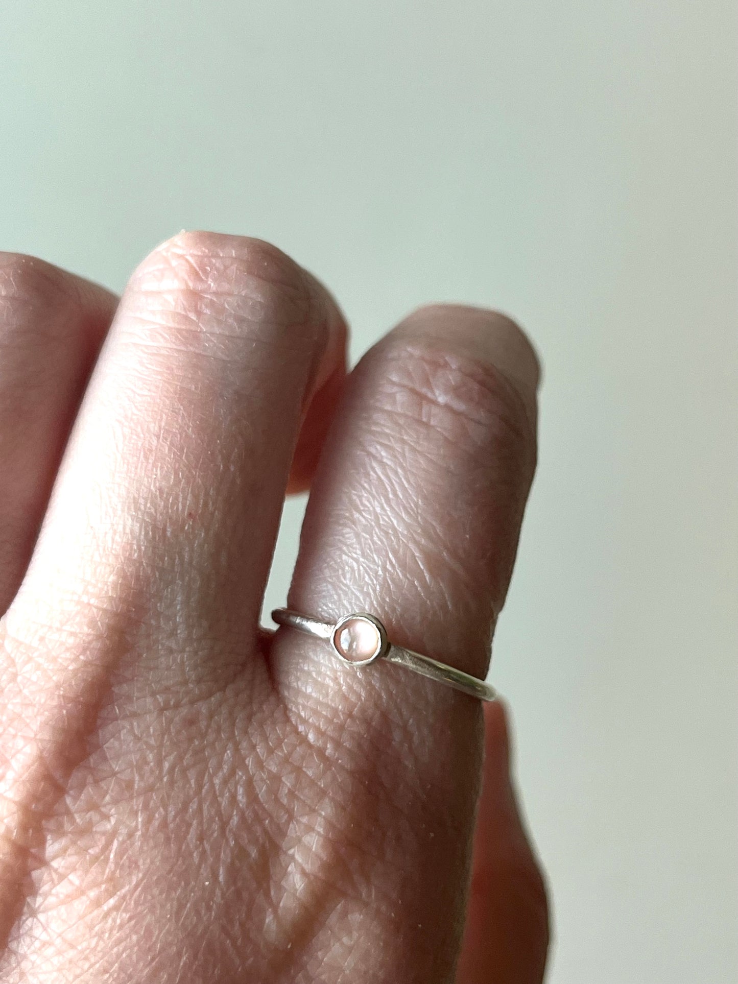 Tiny rose quartz sterling silver handmade ring size 8 1/2