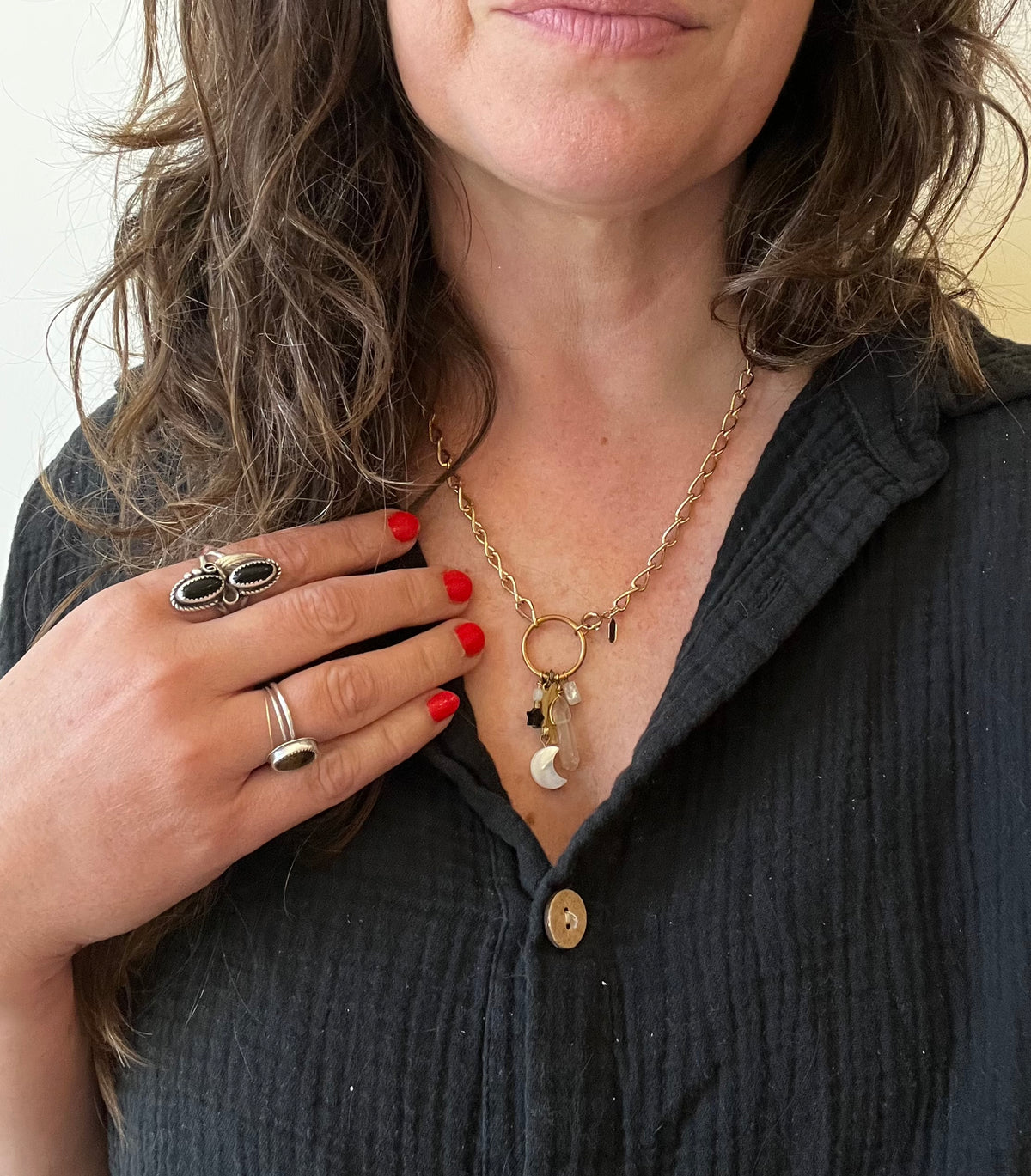 Gold chain Charm Necklace moon + stars