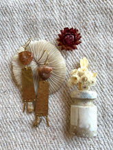 Load image into Gallery viewer, Pink agate hammered brass artisan dangle earrings
