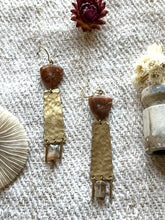 Load image into Gallery viewer, Pink agate hammered brass artisan dangle earrings