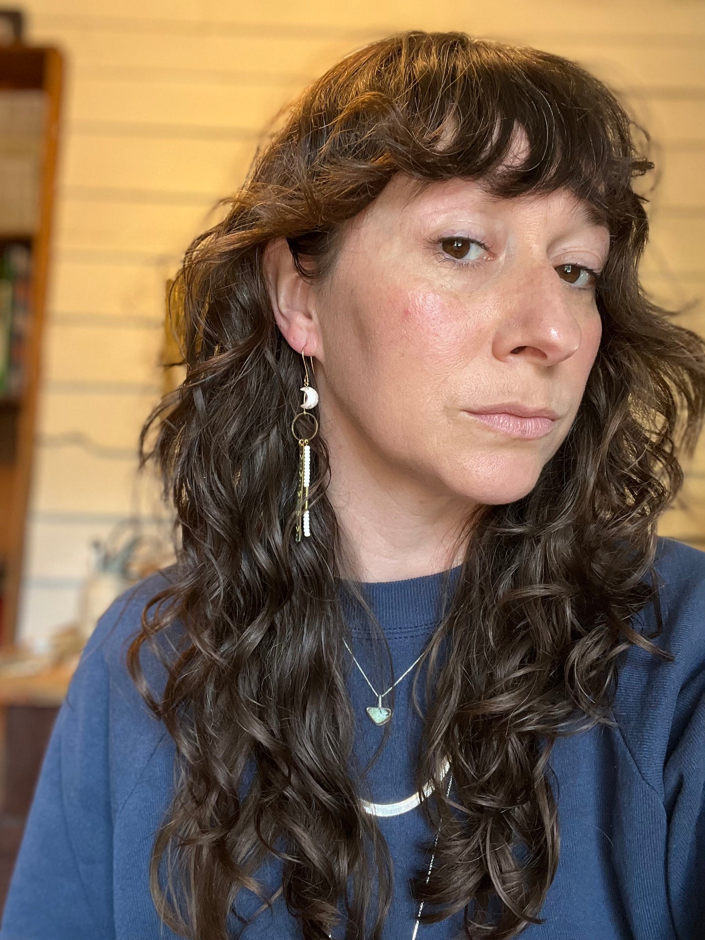 Beaded Moon Dangle Earrings