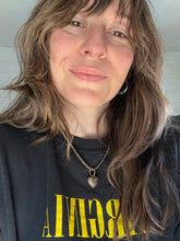 Load image into Gallery viewer, Anita Fontaine girl wearing Little Paper Crane Spring Break Collection Charm Necklace with puffy heart pendant and a chunky gold chain.