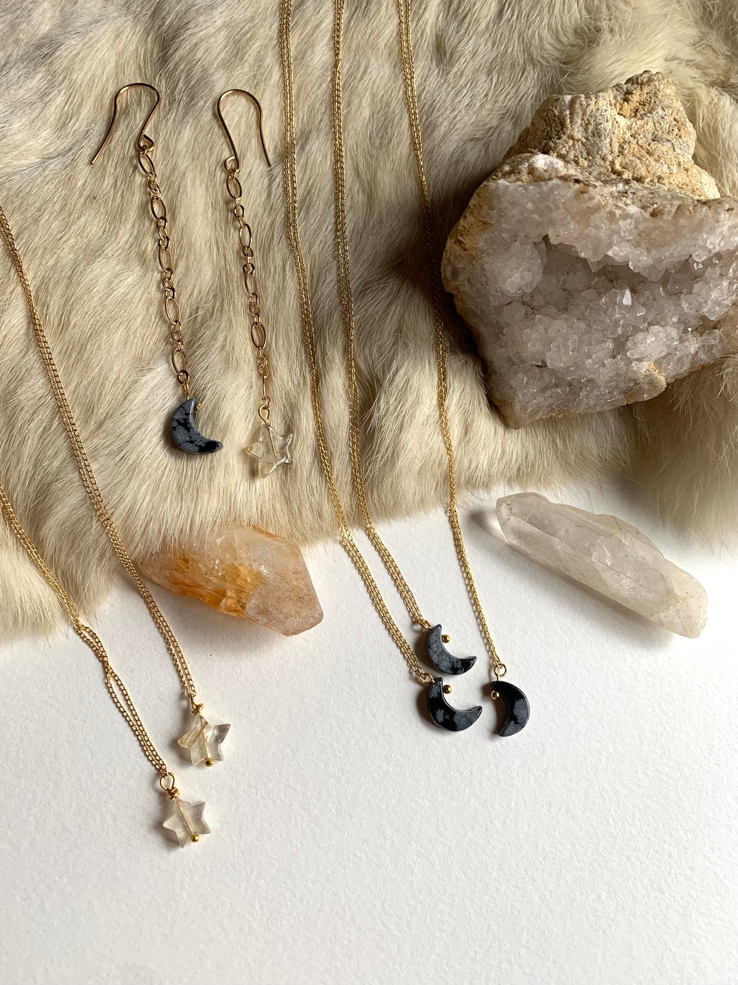 Black Moon Snowflake Obsidian Necklace