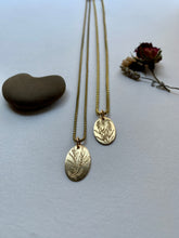 Load image into Gallery viewer, Etched Brass Floral Necklace Lavender