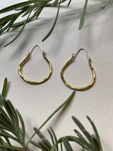 Load image into Gallery viewer, 1&quot; Basic Hoops Textured Brass Earrings with 925 Sterling Silver ear wires