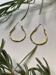 1" Basic Hoops Textured Brass Earrings with 925 Sterling Silver ear wires