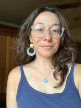 Load image into Gallery viewer, Blue + White Oxide Collaboration Centrifugal Circle Earrings