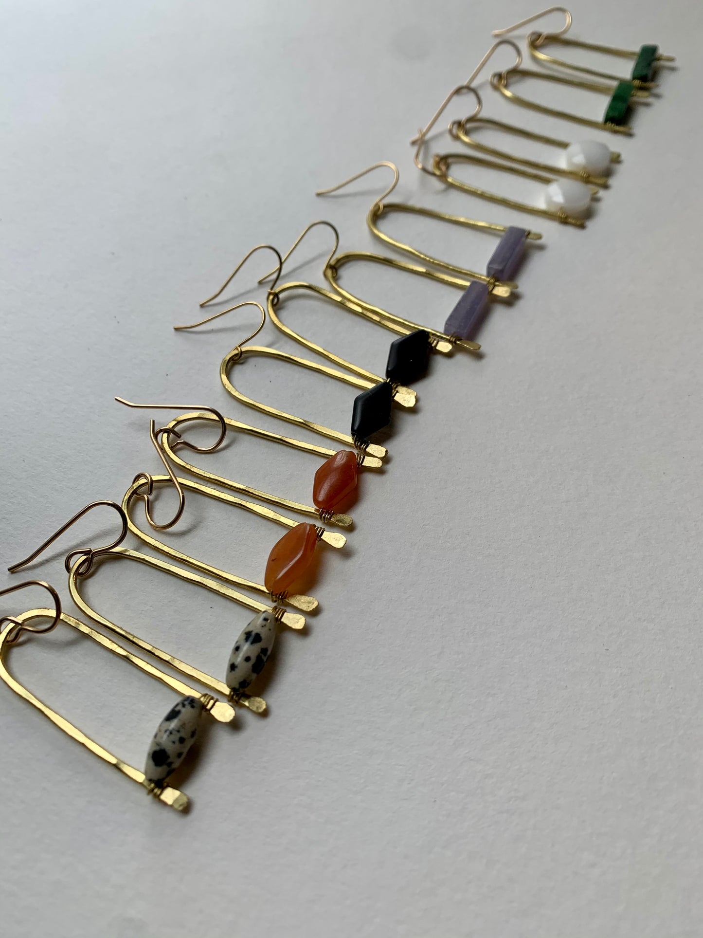 Brass drop earrings with Dalmatian Jasper beads