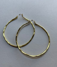 Load image into Gallery viewer, Thick gold hoop earrings hammered brass with sterling silver  handmade hammered textured hoops