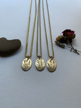 Load image into Gallery viewer, Etched Brass Floral Necklace Lavender