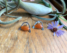 Load image into Gallery viewer, Sterling Silver U Studs wire wrapped with peach Aventurine