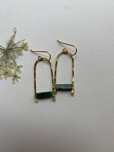 brass drop earrings with green african jade