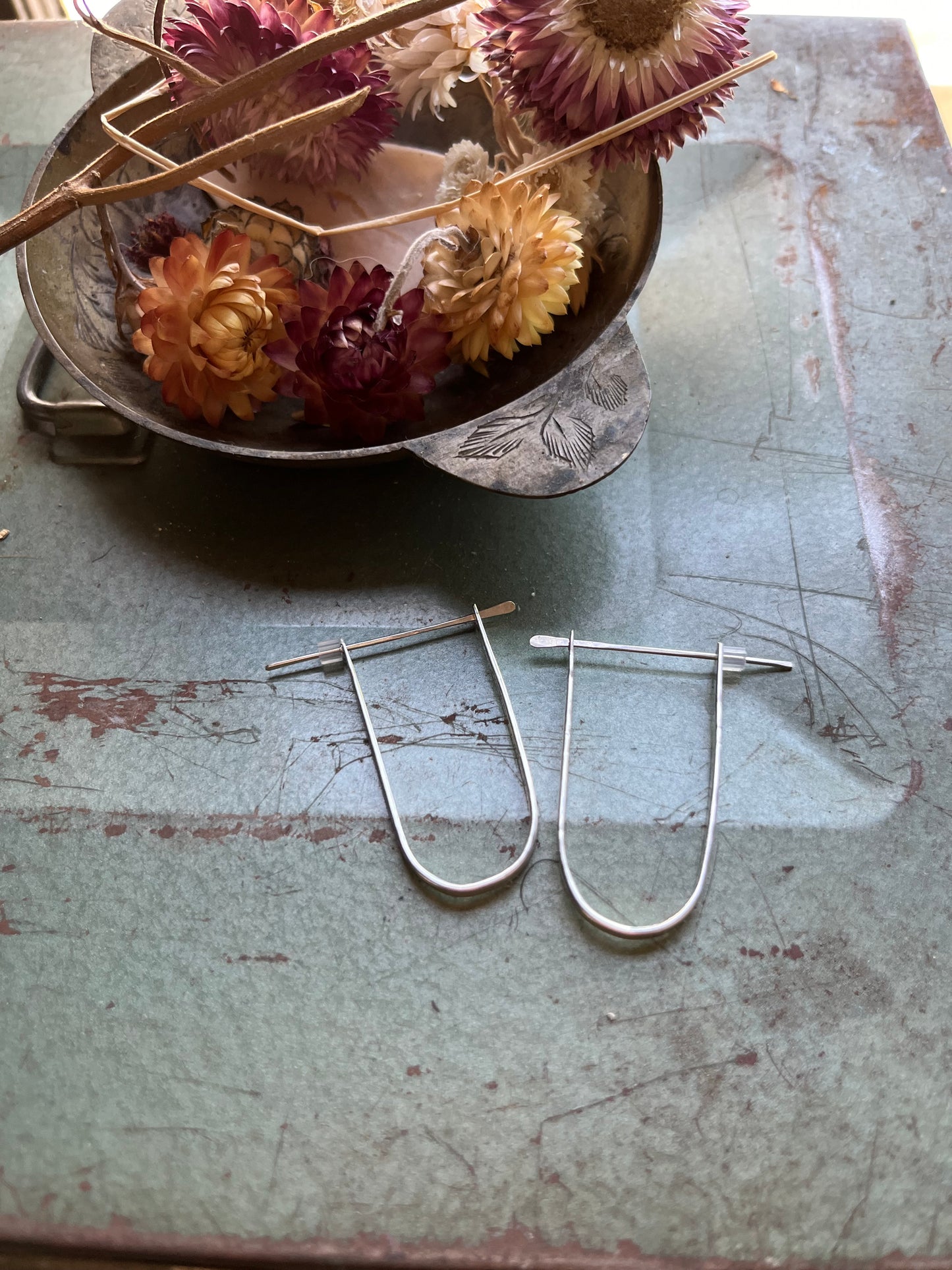 Silver Minimalist Modern hoop Earrings Small