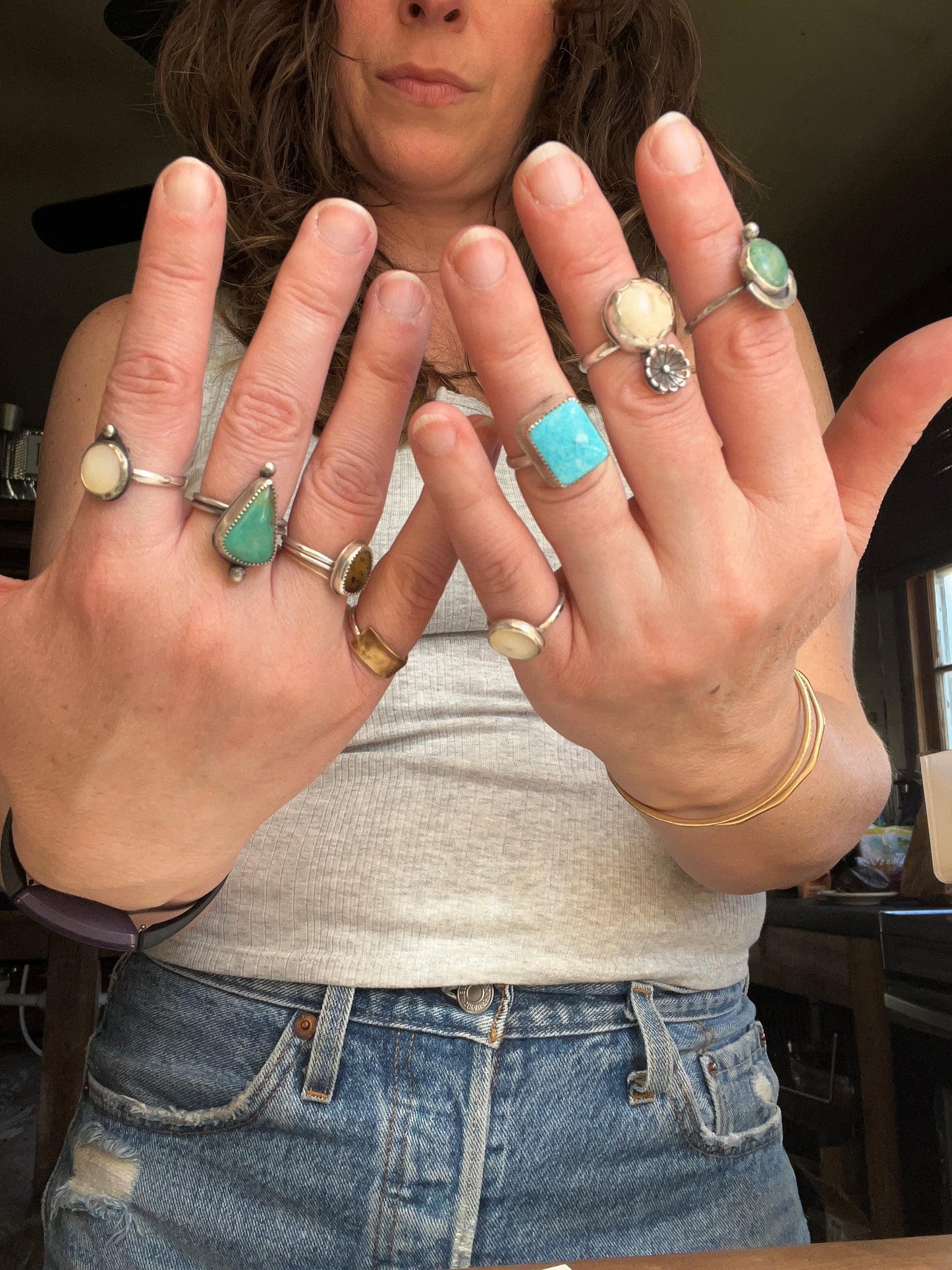 Double band Turquoise Ring with Sterling Silver dots