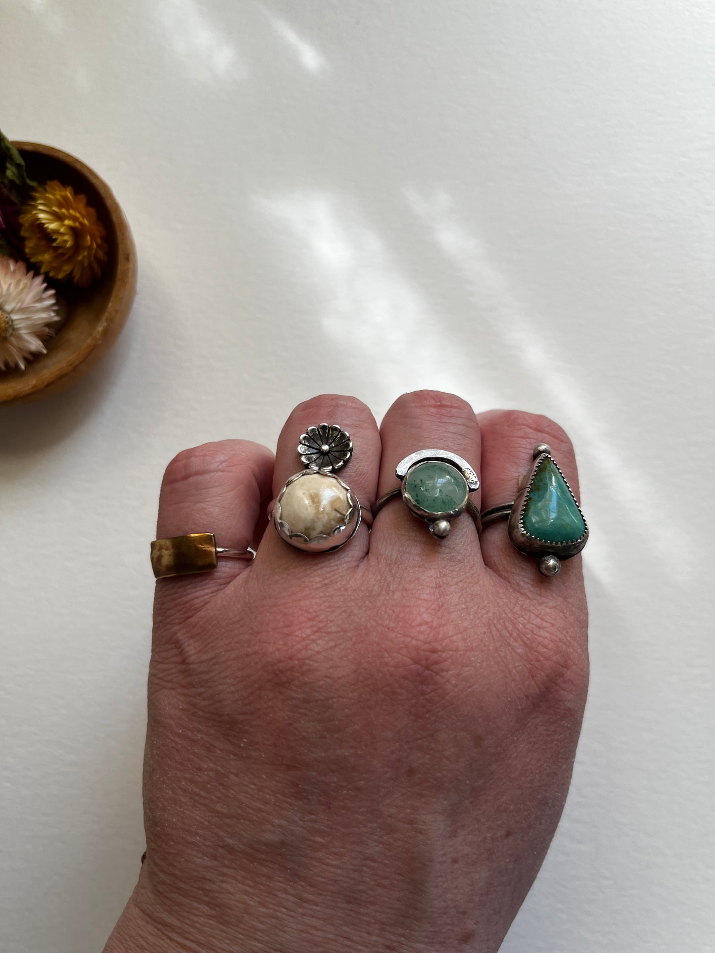 Sea green Stone set in Sterling Silver with recycled silver accents