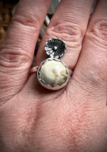Load image into Gallery viewer, Handmaid Sterling silver ring with sterling silver flower and Jasper stone setting size 7