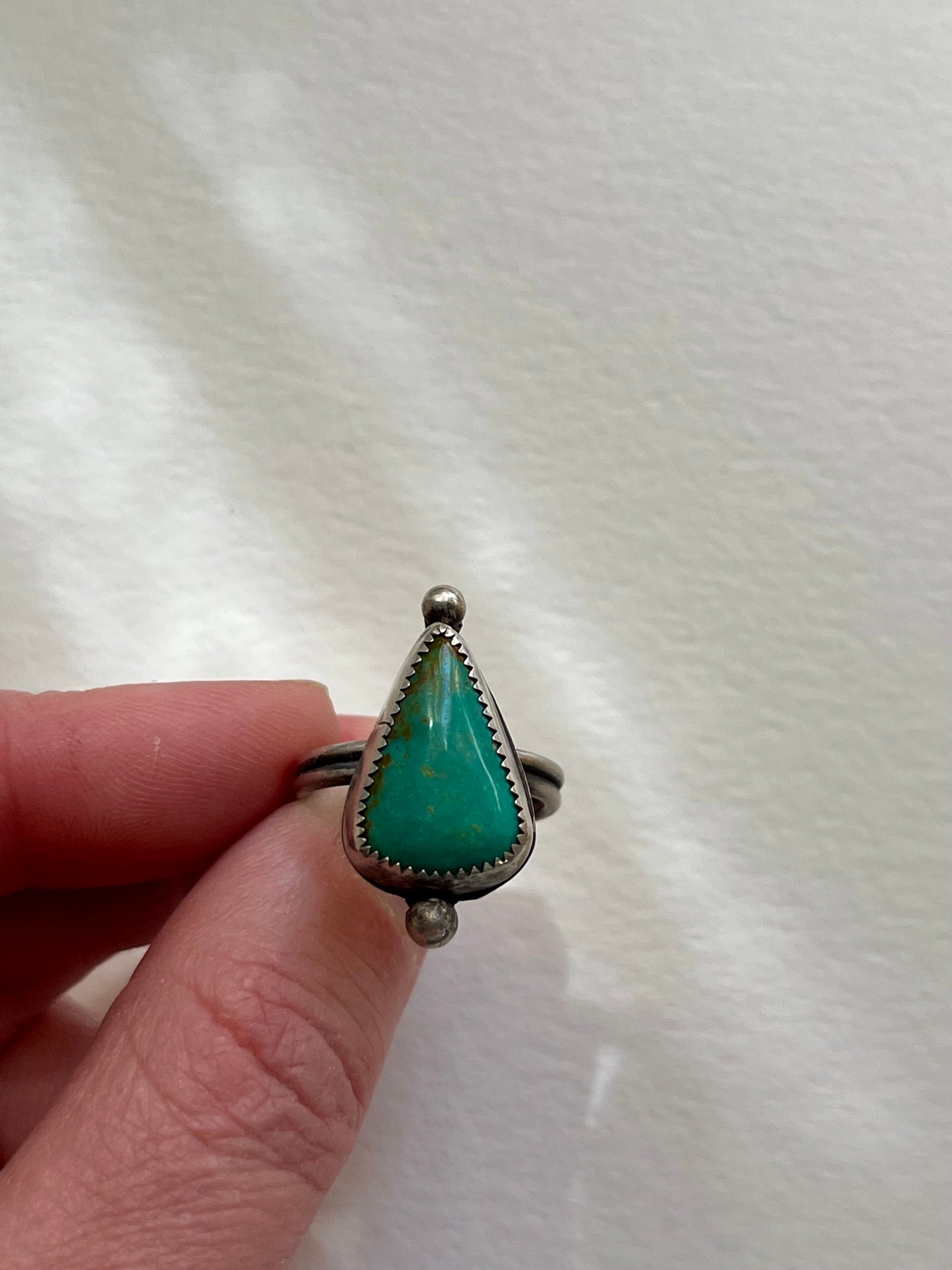 Double band Turquoise Ring with Sterling Silver dots