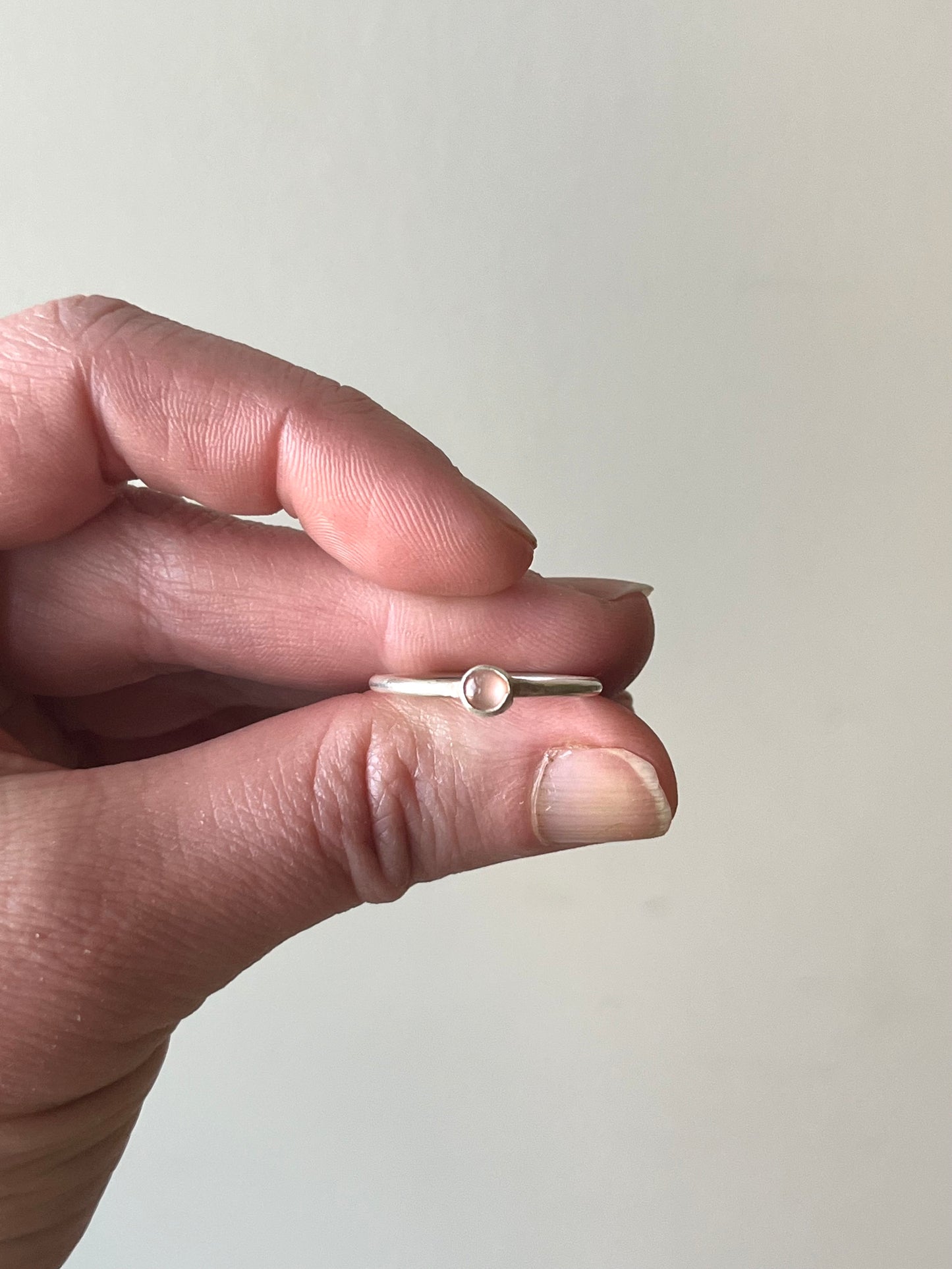 Tiny rose quartz sterling silver handmade ring size 8 1/2