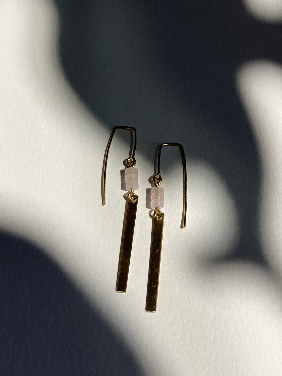 ￼Brass and Rose Quartz threader earrings