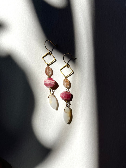 Gathered Treasure Dangle Earrings in pink