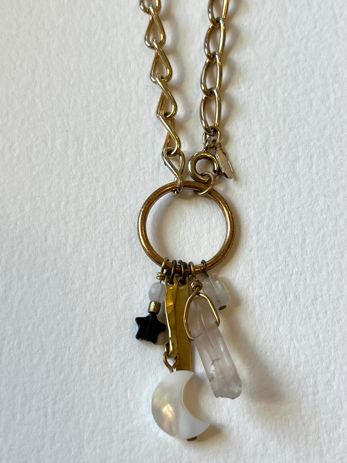 Gold chain Charm Necklace moon + stars