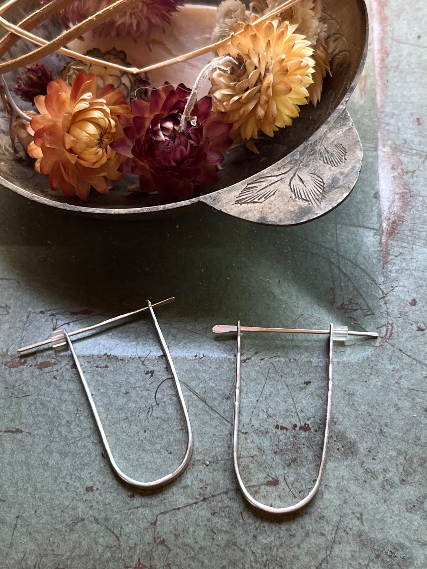 Silver Minimalist Modern hoop Earrings Small
