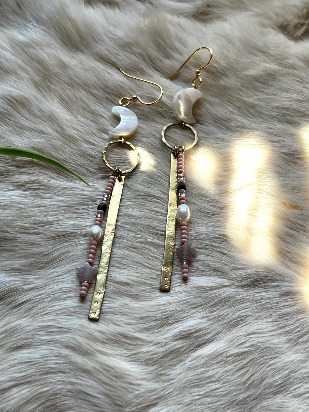Beaded Moon Dangle Earrings