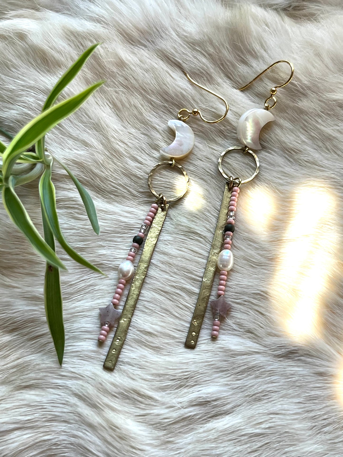 Beaded Moon Dangle Earrings