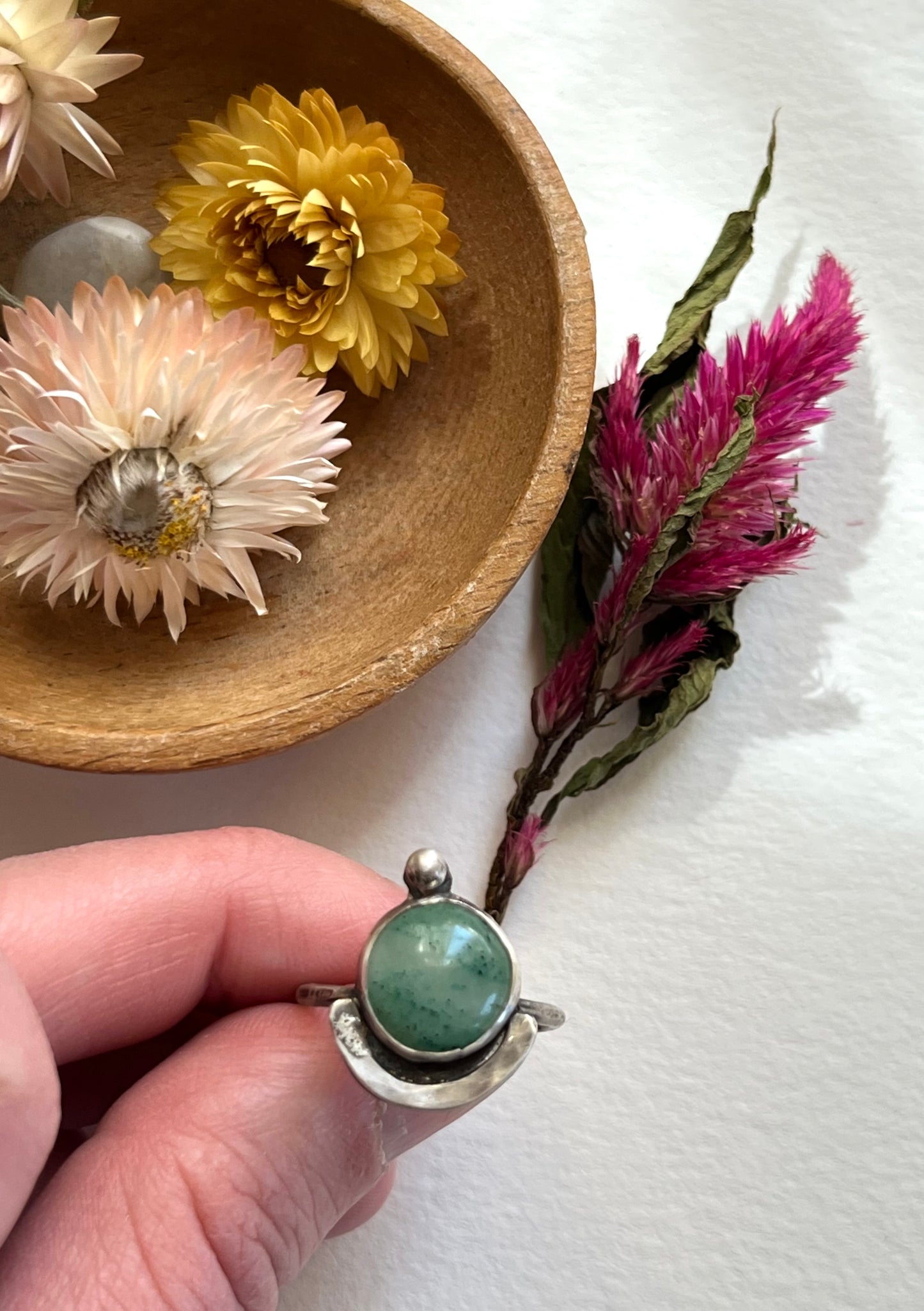 Sea green Stone set in Sterling Silver with recycled silver accents