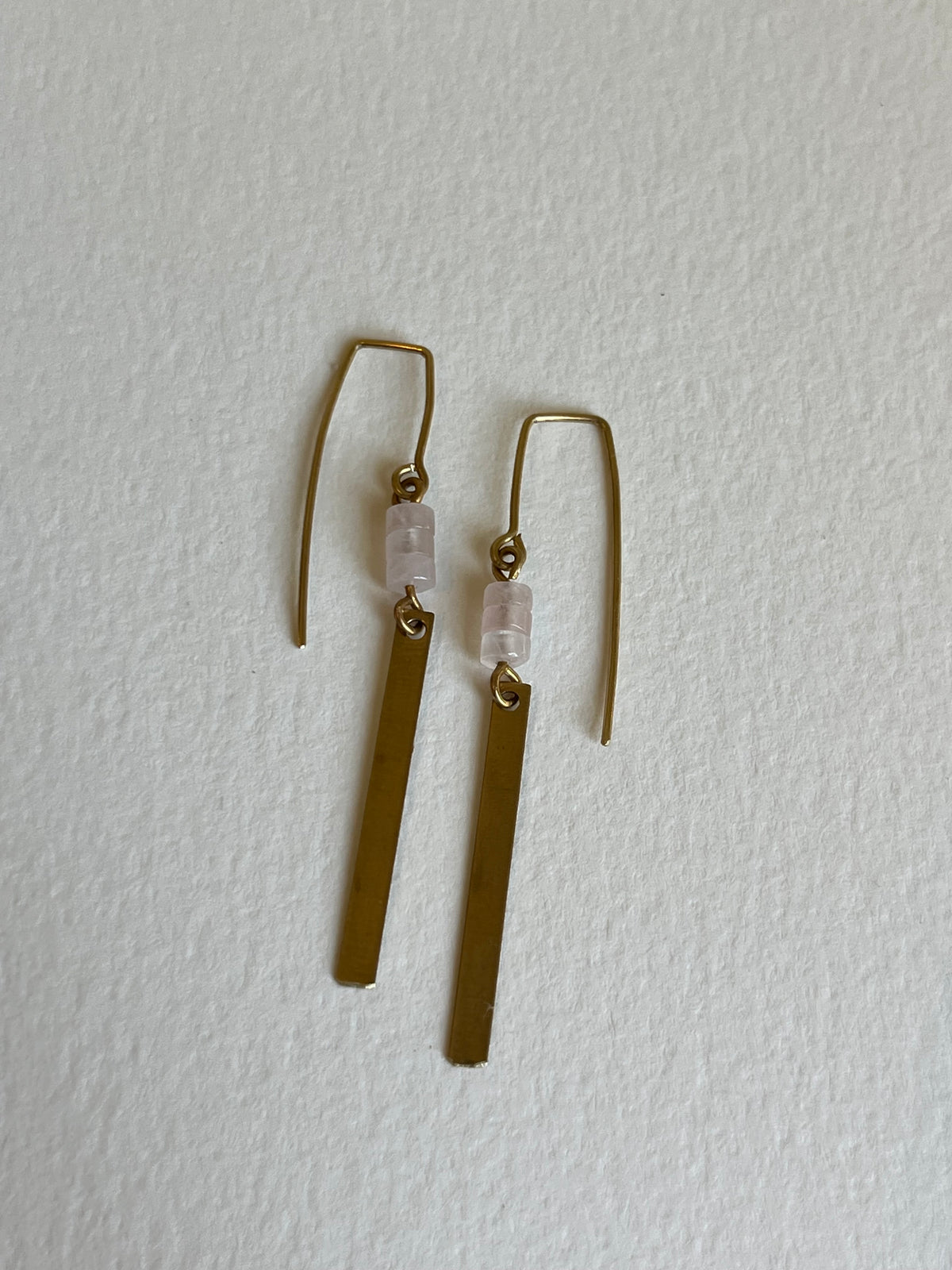 ￼Brass and Rose Quartz threader earrings