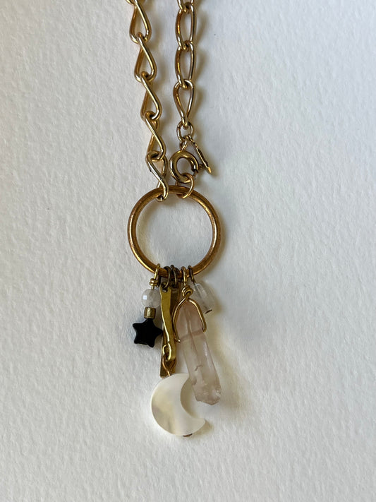Gold chain Charm Necklace moon + stars