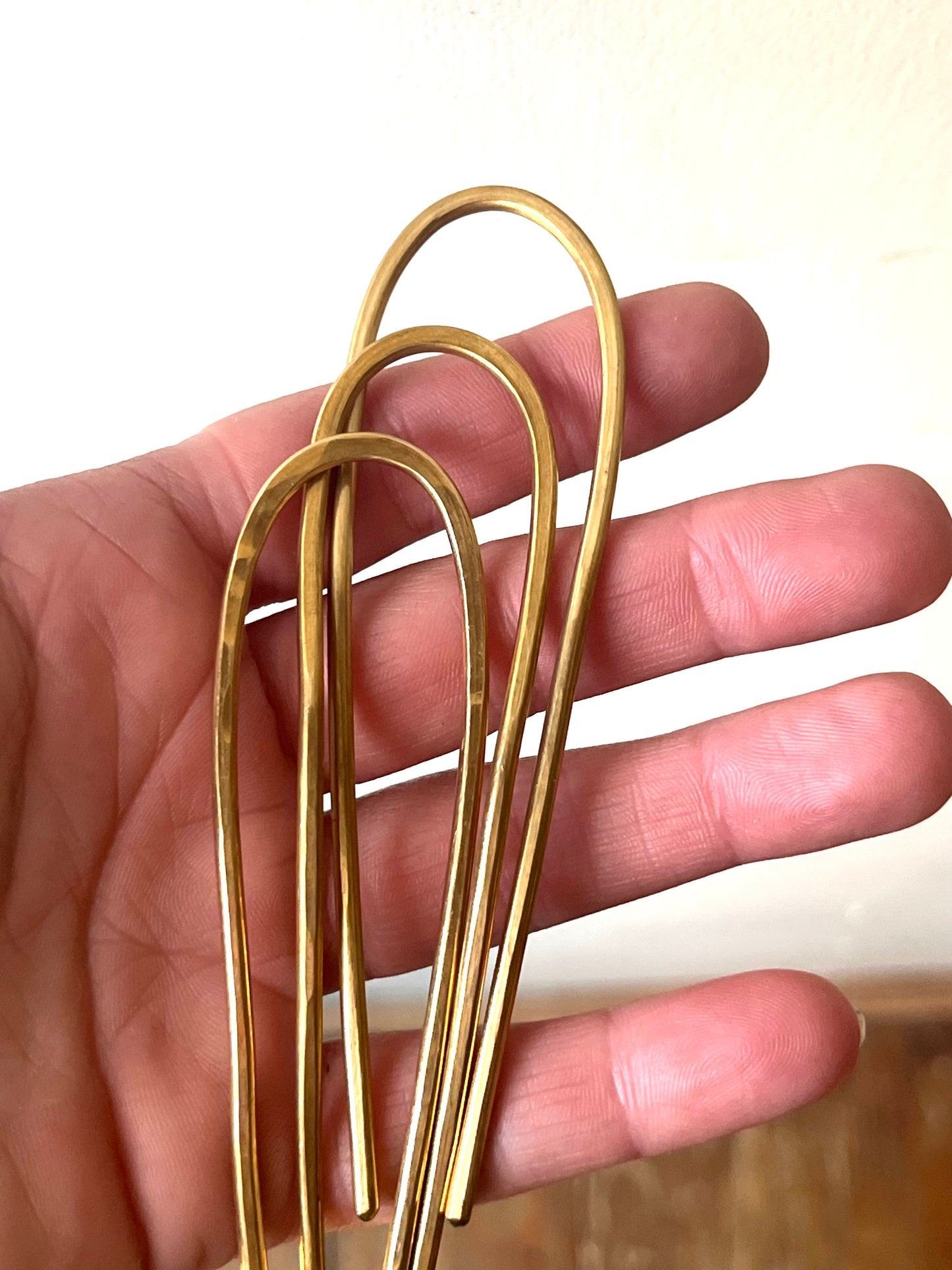 Hand formed brass french hair pin