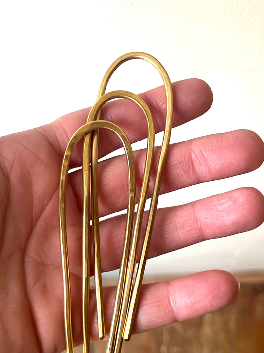 Hand formed brass french hair pin