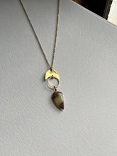 Load image into Gallery viewer, Brass Moon Phase with Blue Opal Necklace