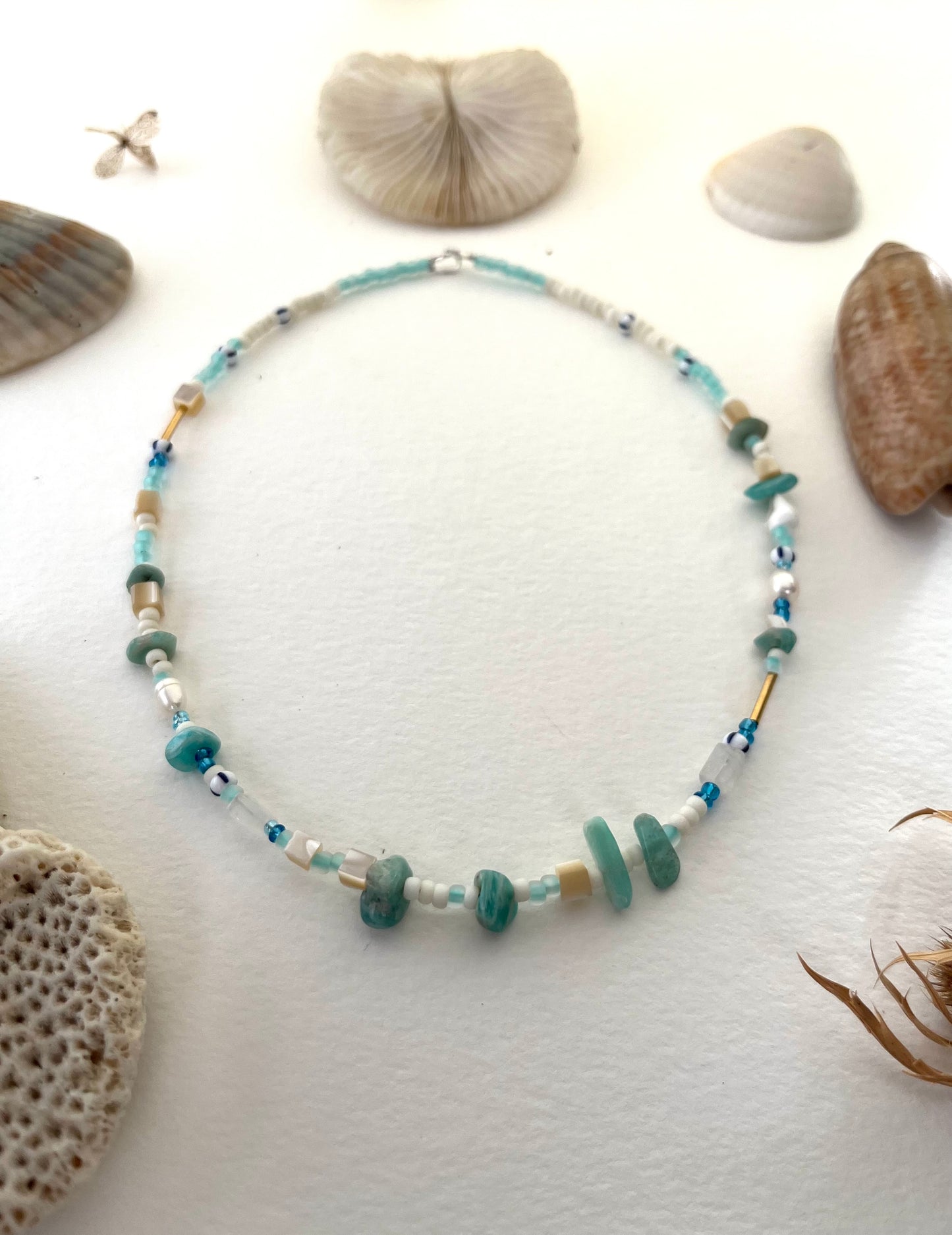 Blue beaded choker necklace