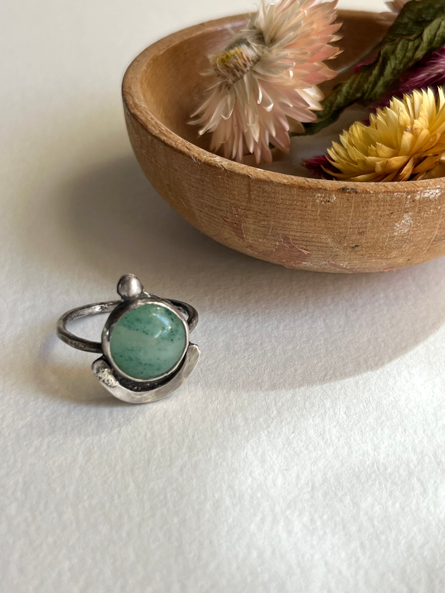 Sea green Stone set in Sterling Silver with recycled silver accents