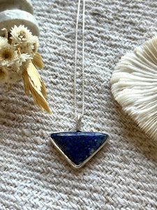 Handmade Silver Lapis Triangle Pendant on 18” chain