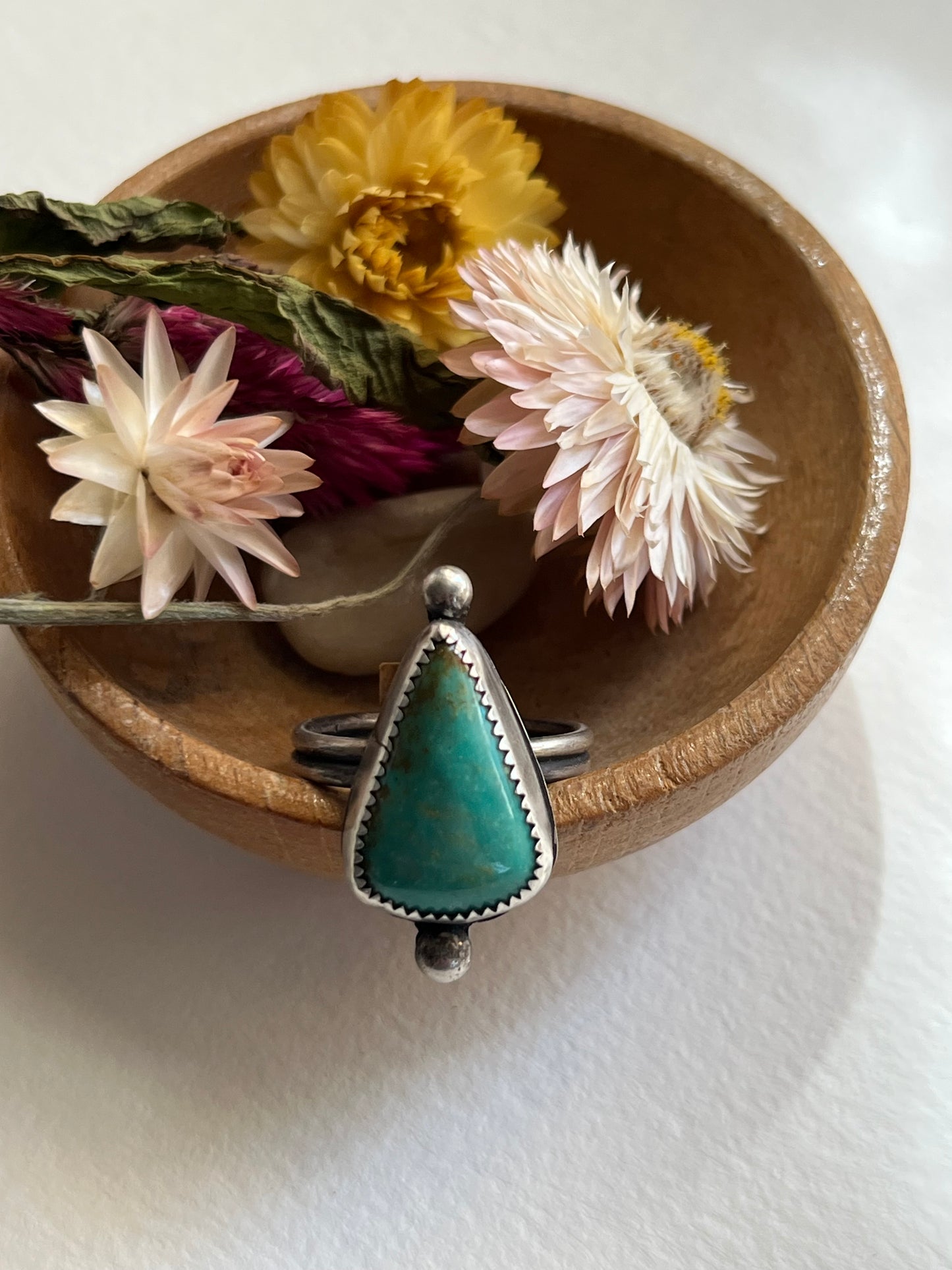 Double band Turquoise Ring with Sterling Silver dots