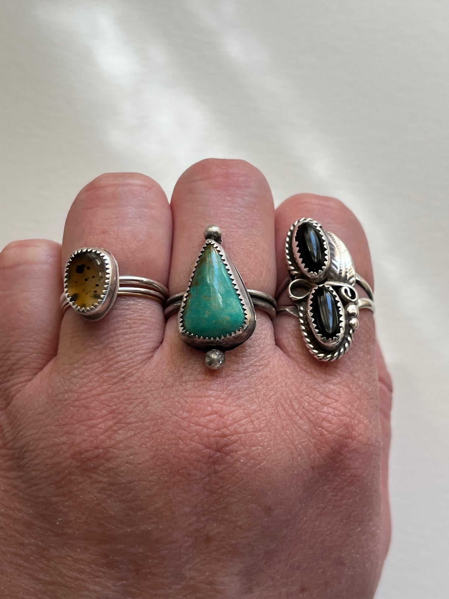 Double band Turquoise Ring with Sterling Silver dots