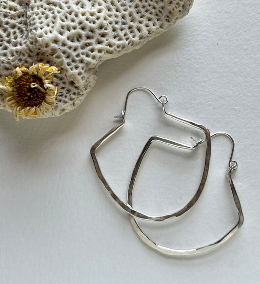 Large Fan Sterling Silver Hoops