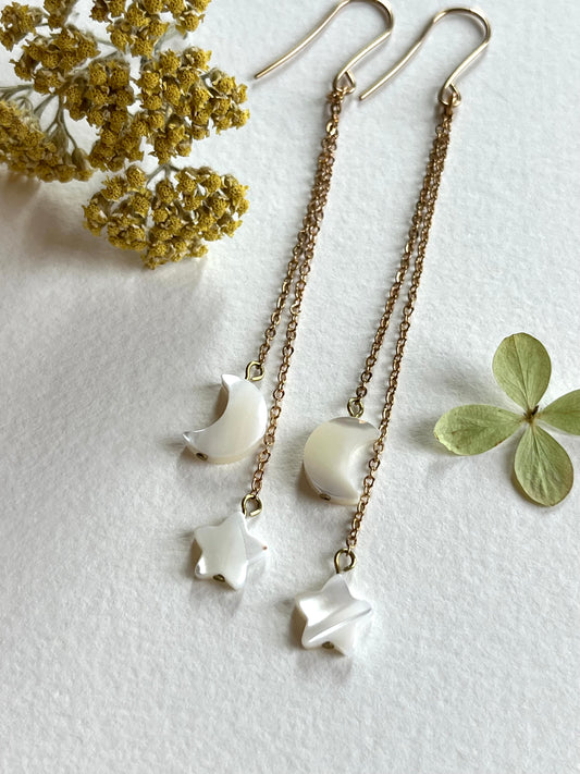 Moon and Star Dangle Earrings