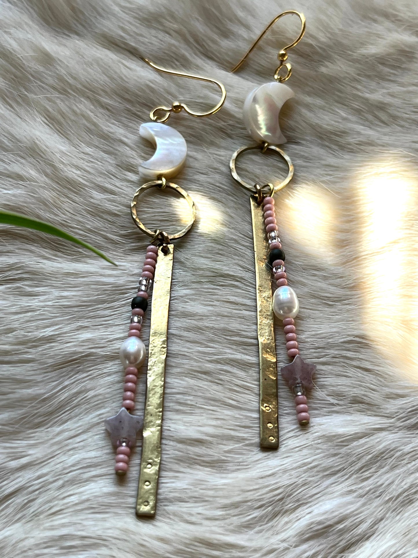 Beaded Moon Dangle Earrings