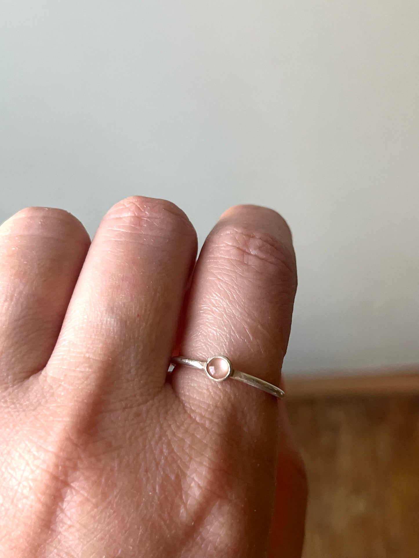 Tiny rose quartz sterling silver handmade ring size 8 1/2