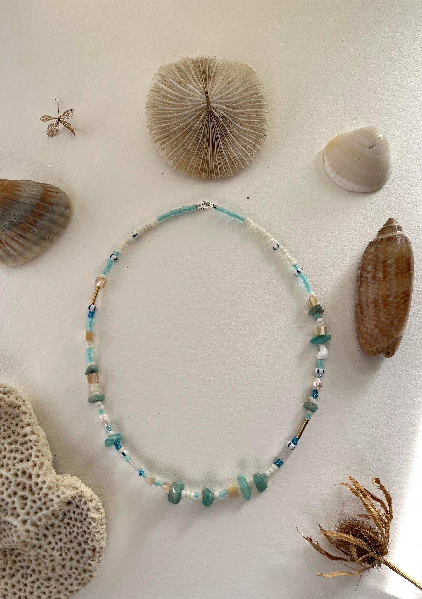 Blue beaded choker necklace