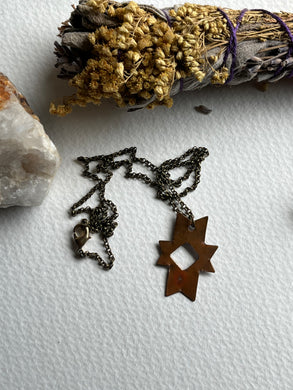 Mini barn quilt necklace copper