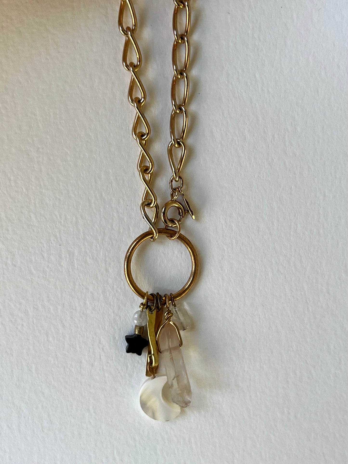 Gold chain Charm Necklace moon + stars