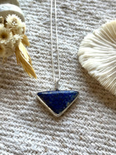 Load image into Gallery viewer, Handmade Silver Lapis Triangle Pendant on 18” chain