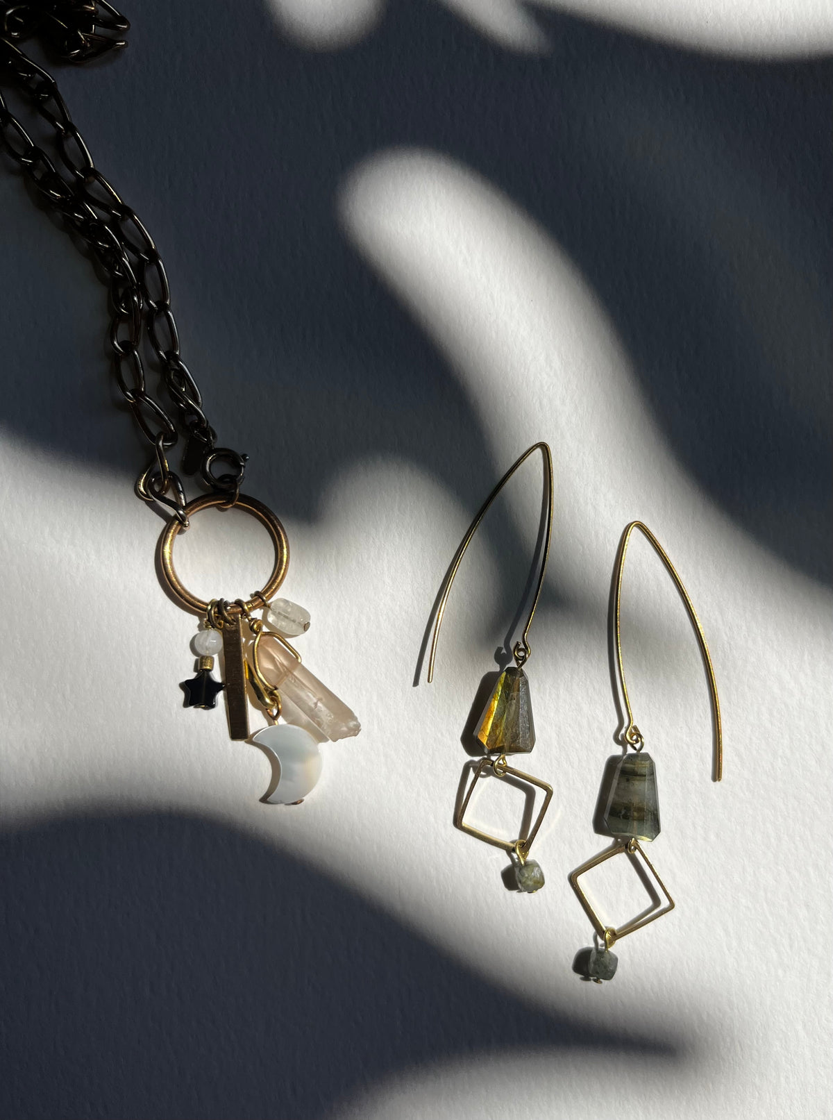 Gathered Treasure Dangle Earrings labradorite edition