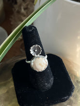 Load image into Gallery viewer, Handmaid Sterling silver ring with sterling silver flower and Jasper stone setting size 7
