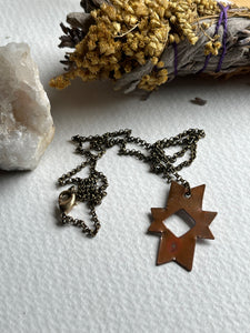 Mini barn quilt necklace copper
